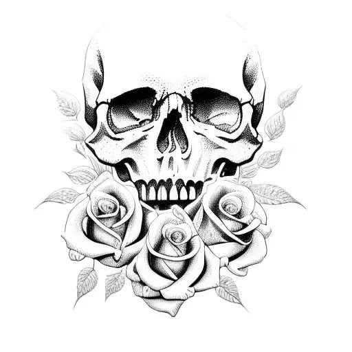 Skull With Spiderwebs And Roses