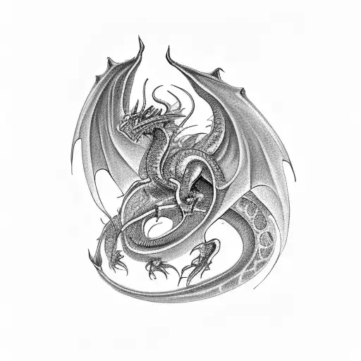 Design A Black And Grey Tattoo Of A Futuristic Dragon In A Cosmic Setting