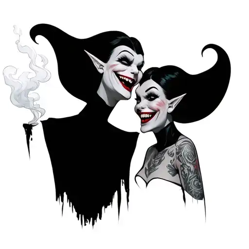 Two Pretty And Friendly Vampires Smoking Laughing And Smiling