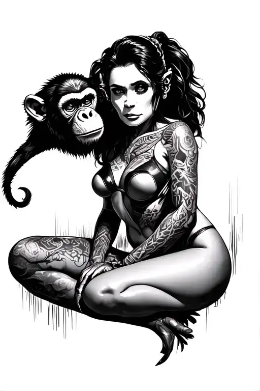 Sci Fi Pinup Girl With The Head Of A Monkey