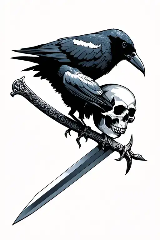 Skull With Crow And Long Sword