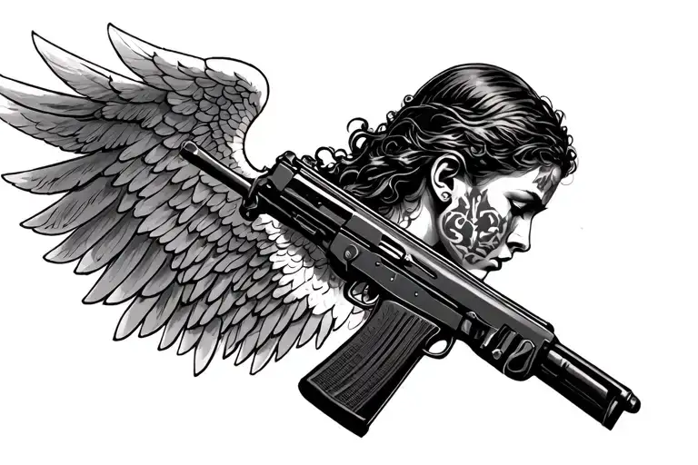 Angel With Ak47 Side Neck Tattoo Design