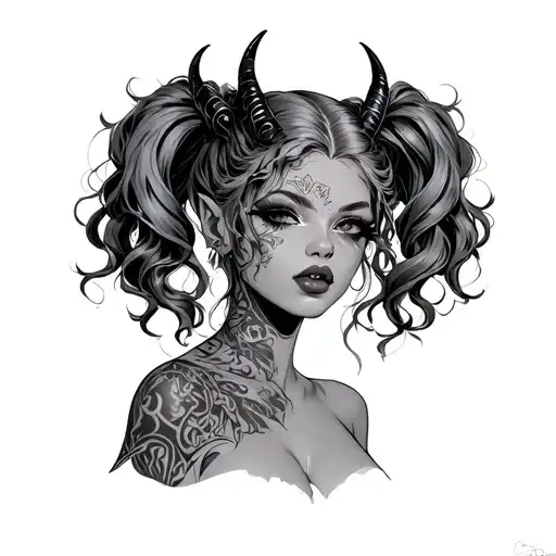 Sexy Demon Girl With Pig Tails Protruding