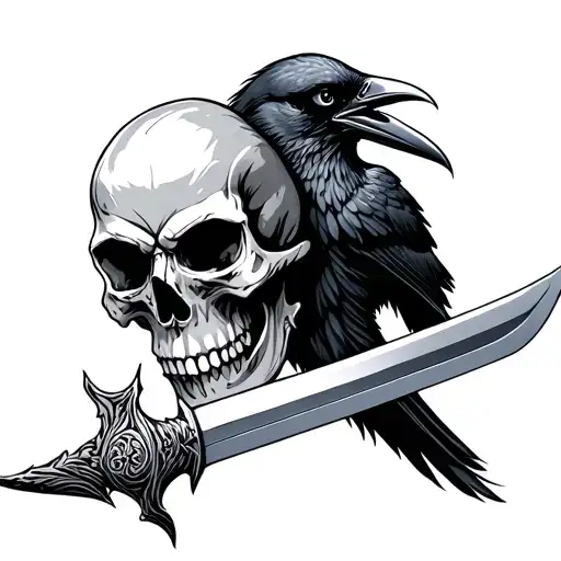 Skull With Crow And Long Sword