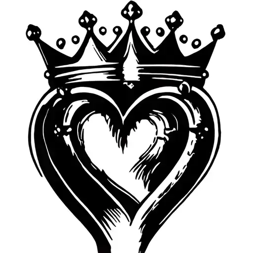 Heart Outline With Crown Single Line