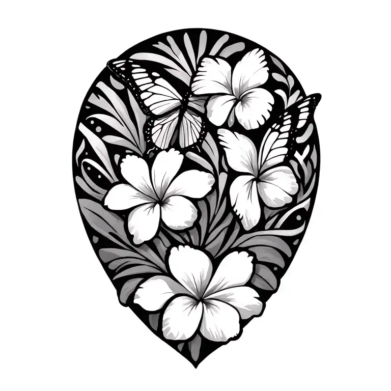 Polynesian Tribal With Butterflies And Plumeria