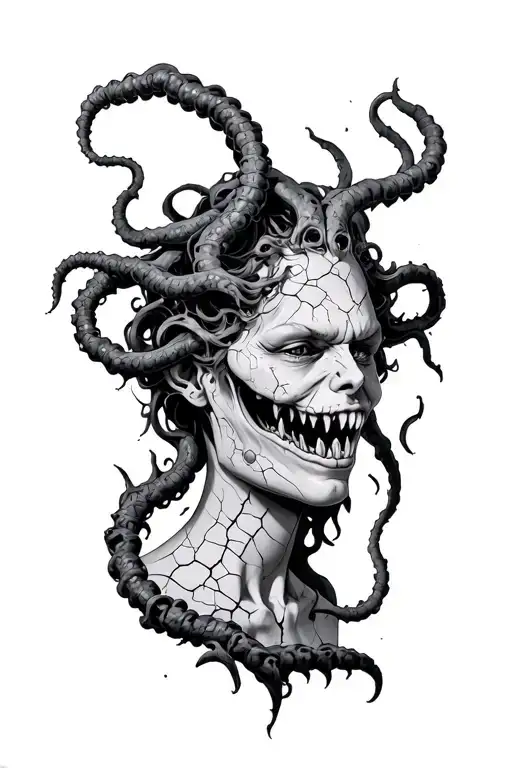 Medusa Cracked Skin Baring Fangs Emerging