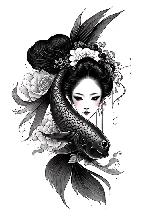 Geisha And Koi Fish