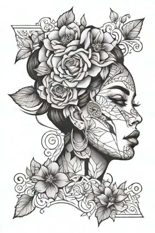 Floral Geometric Artistic Lady Face
