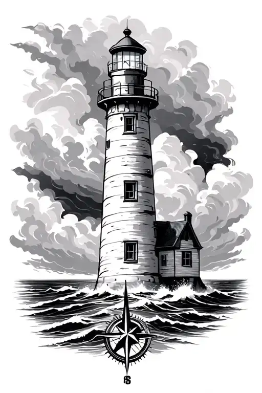 Lighthouse With Compass In A Storm