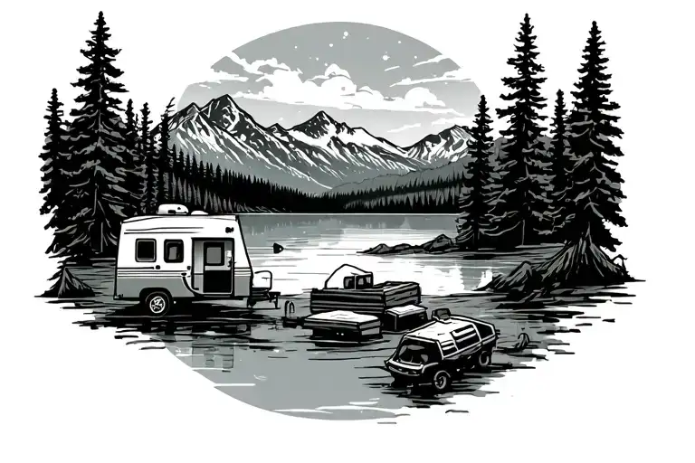 Rv Camping At The Lake With Mountains