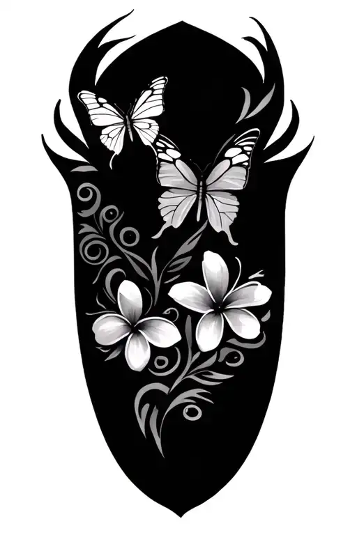 Polynesian Tribal With Butterflies And Frangipanis