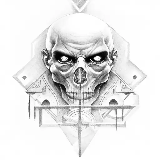 A Powerful Black And Grey Illustration Of A Muscular Figure Adorned With Runic