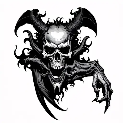 Demon With Skulls Arm Tattoo Design