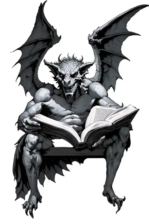 Winged Gargoyle Reading A Book