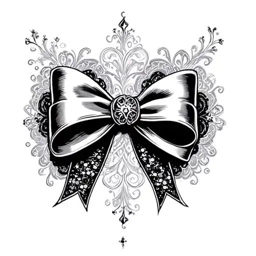 Gothic Bow Tattoo With Sparkles And Lace Like Patterns