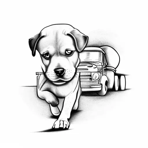 Design A Tattoo Featuring A Dog Driving A Truck With A Camera In Its Paw