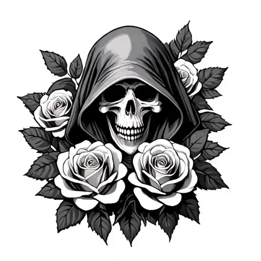 Grim Reaper Surrounded By Roses