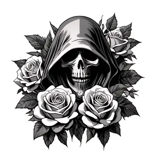 Grim Reaper Surrounded By Roses