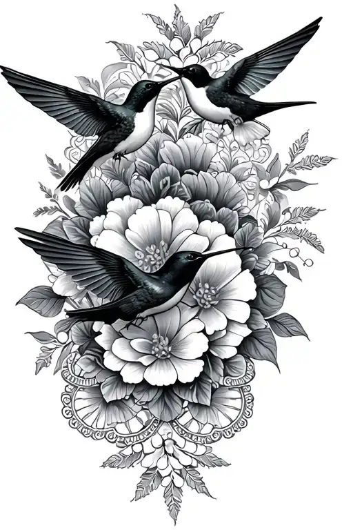 Floral Lace With Two Hummingbirds