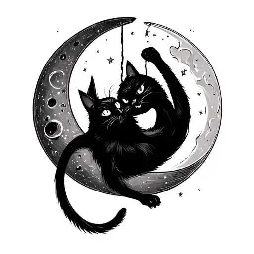 Black Cat Hanging Off A Cresent Moon In Hugging Position