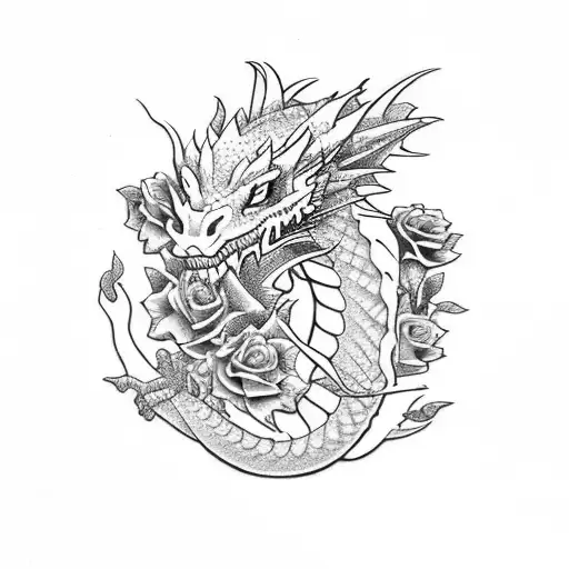 Dragon With Roses For Sleeve