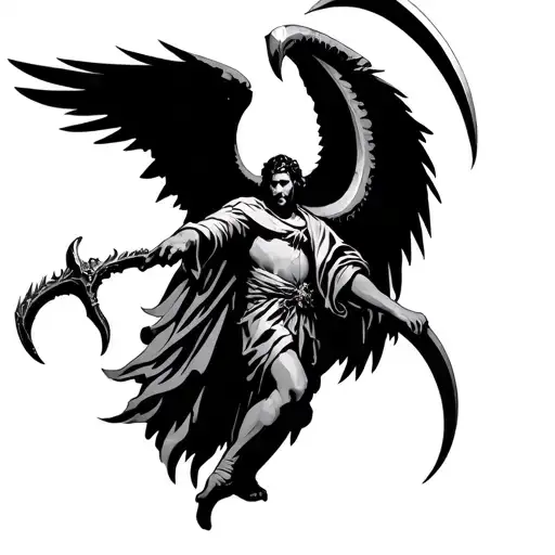 Arch Angel Michael Holding A Scythe In His Hands