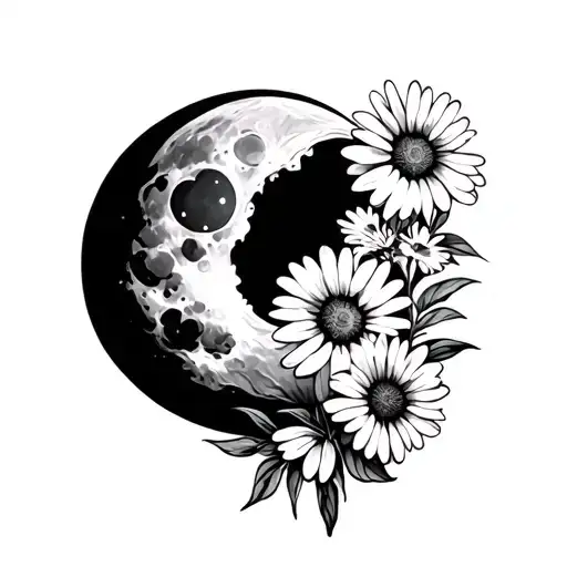Moon Intertwined With Daisies