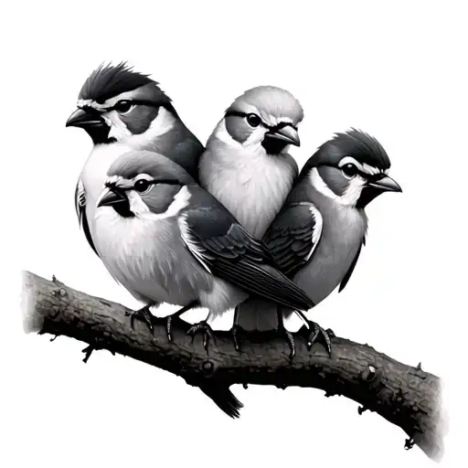 5 Baby Birds With Parents