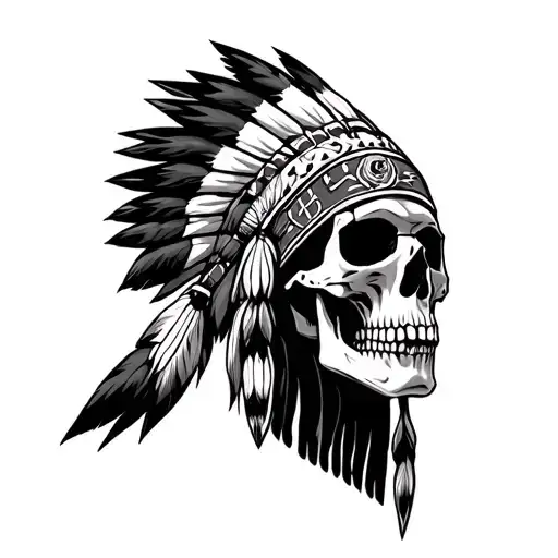 Native American Skeleton Headdress On A Skull