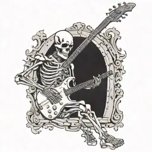 A Skeleton Warrior Playing A Guitar Made Of Bones In A Dungeon Setting