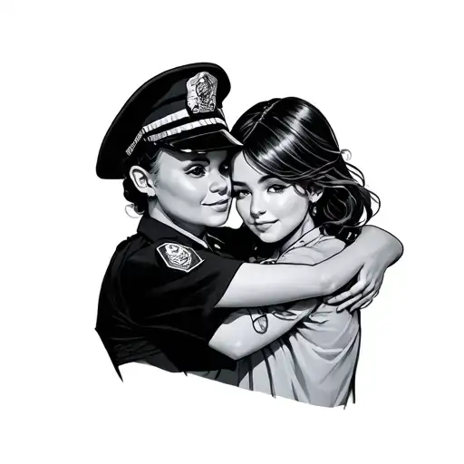 Police Officer Hugging Younger Version Of Herself
