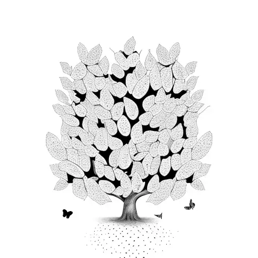 A Family Tree Made Of Coffee Beans With Butterflies Perched On The Branches