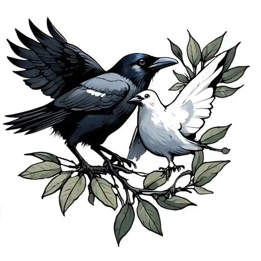 Raven And Dove With Olive Branch