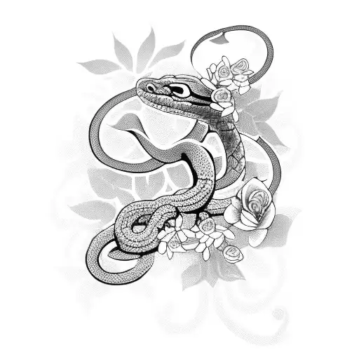 Snake With Flowers And Dots