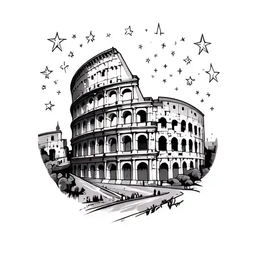 Roman Colosseum In The Distance Surrounded By Stars