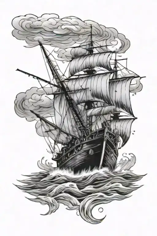 Old Fishing Boat In Strom Heading Towards