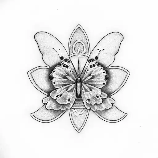 Daisy Vintage Tattoo With Half Butterfly Shaped Like The Letter B