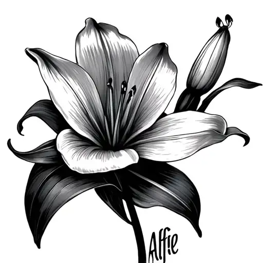 Line Drawing Of A Lily With The Word Alfie As The Stem
