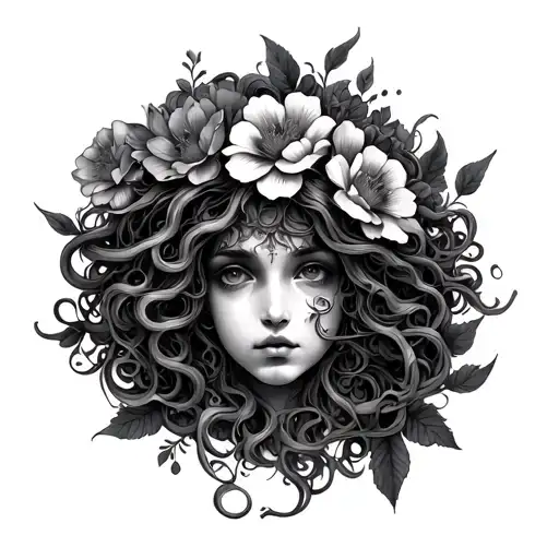 Medusa But Without The Face And With Flowers Intertwined