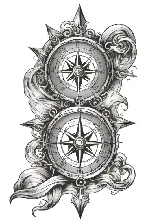 Compass Tattoo With Anchor And Water
