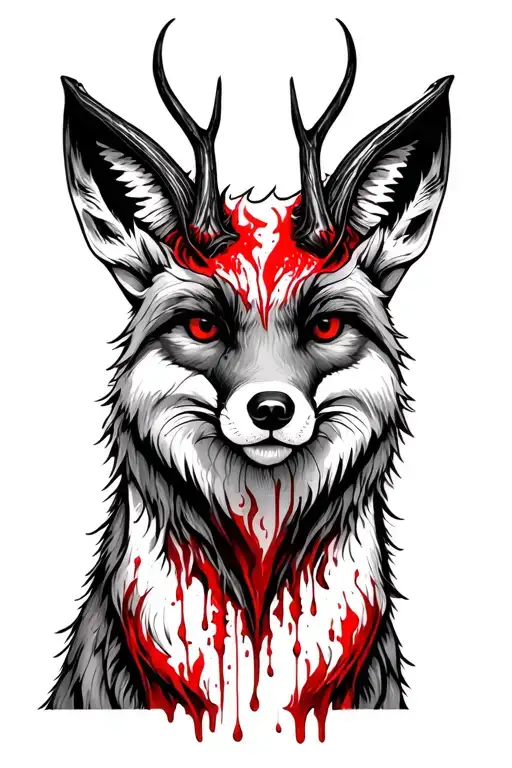 Fox With Bloody Horns Of A Deer