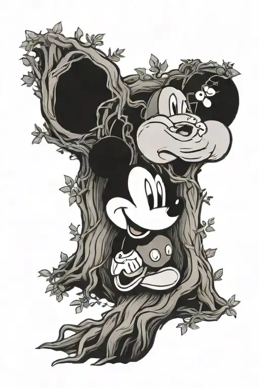 Tree With Mickey Mouse Head Outline Intertwined Into The