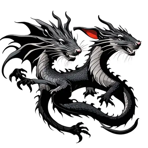 Dragon And Rat Zodiac Sign Entwined