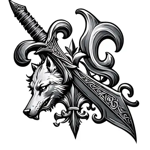 Dagger With Fleur De Lis And Wolf
