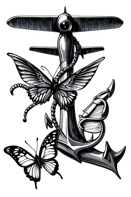 Plane And Butterfly And Anchor