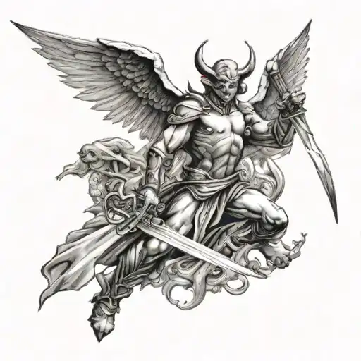 Angel Killing Demon With Sword
