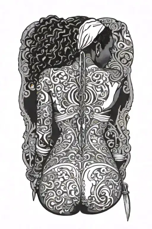 Black Woman Sexy Bikini With Knife Back Facing Away