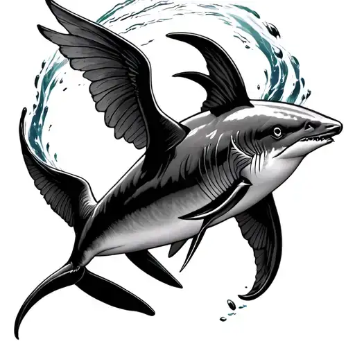 Delfin And A Winged Shark Swimming Together