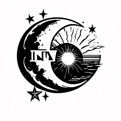 Combine Letter Inv With Moon Star And Sun Setting